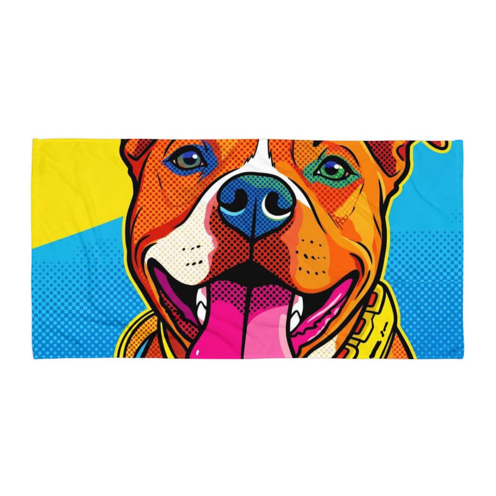 A custom pet portrait printed on a beach towel